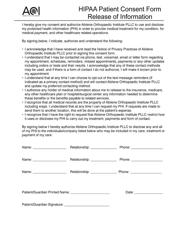 patient consent release information form Preview on Page 1