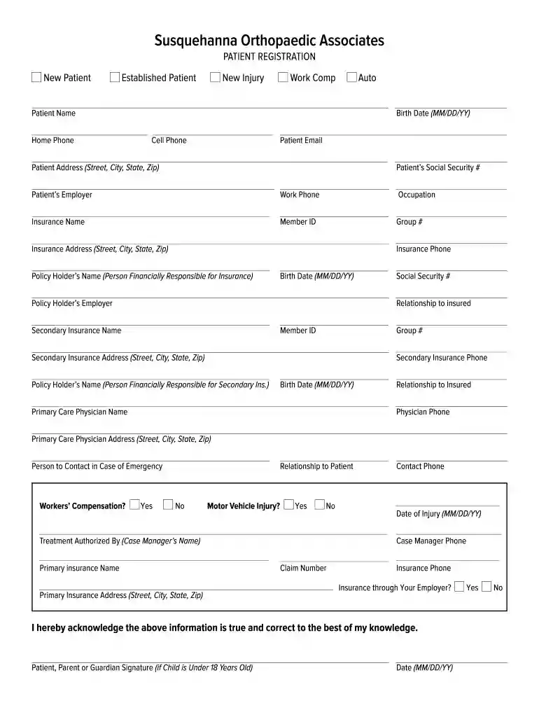 Patient Forms RegistrationYoungstown Orthopaedic Preview on Page 1