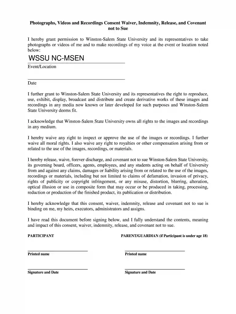 photographs videos waiver covenant Preview on Page 1