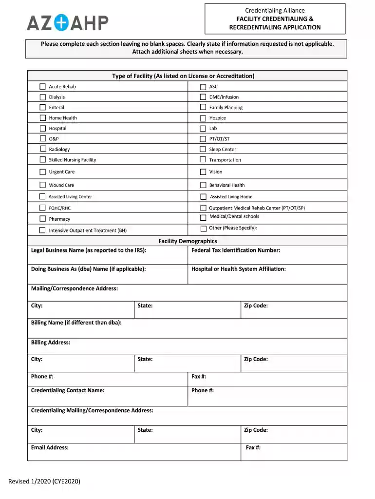Credentialing Alliance Facility Credentialing and Recredentialing Application Facility Credentialing Preview on Page 1