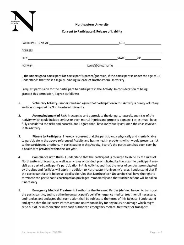 consent to participate & release form - Northeastern College of Preview on Page 1