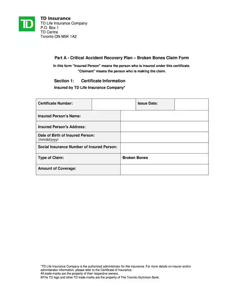 td critical accident recovery insurance plan Preview on Page 1