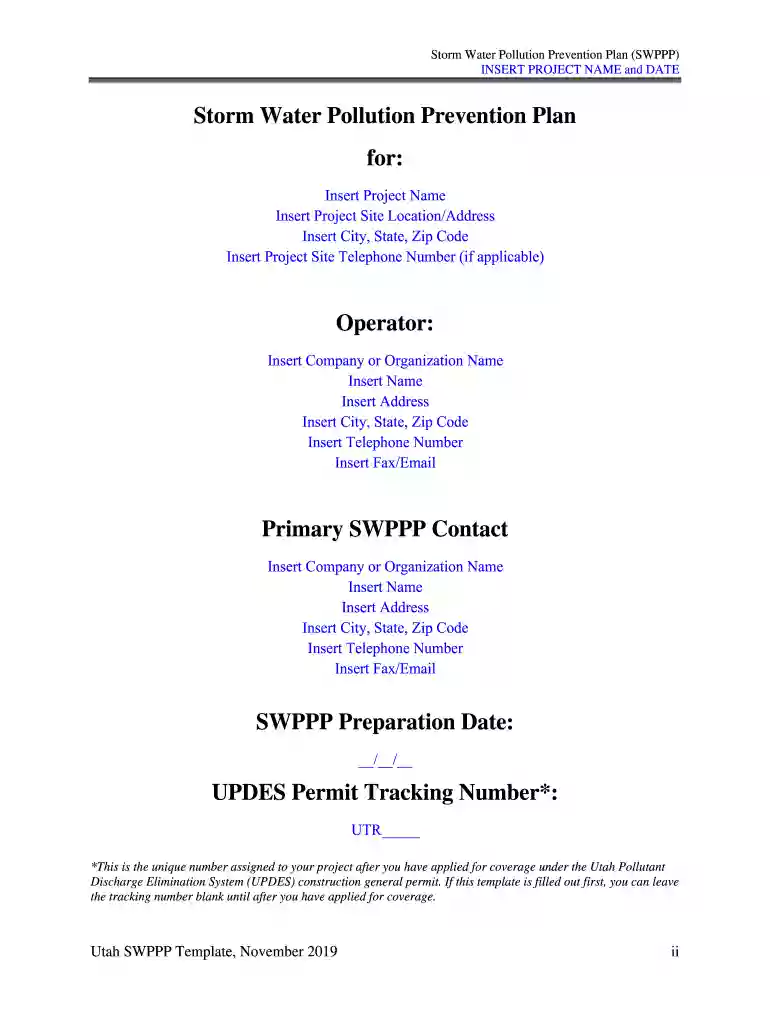 DWQ has developed this Storm Water Pollution Prevention Plan (SWPPP) template for Preview on Page 1