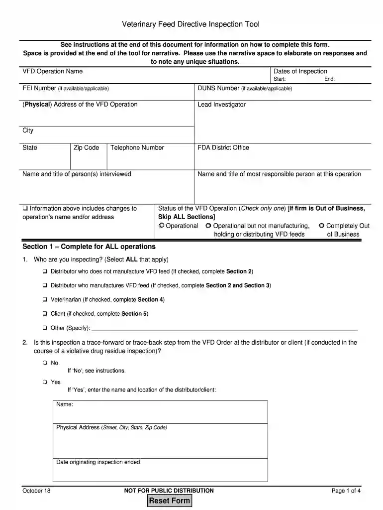 Veterinary Feed Directive Inspection Tool Preview on Page 1