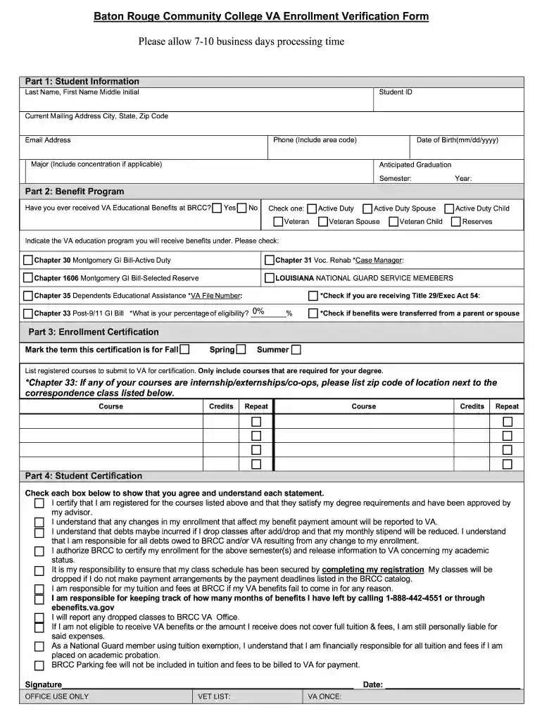 Student Veterans Certification Form2019 Preview on Page 1
