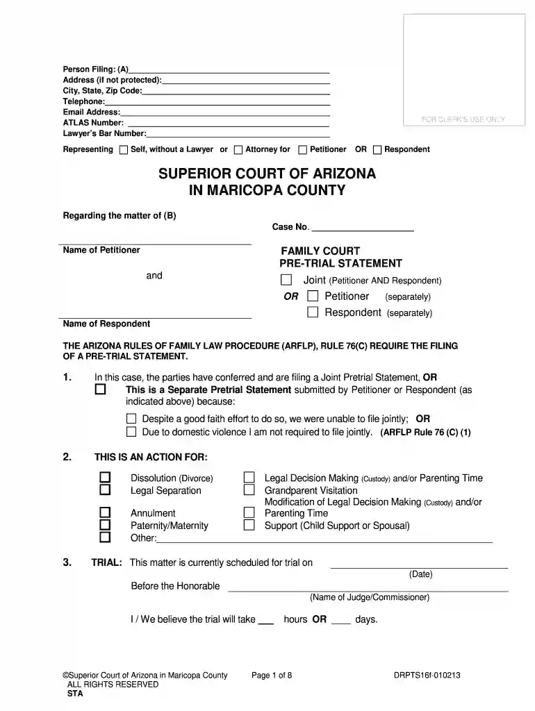 pretrial statement example arizona Preview on Page 1