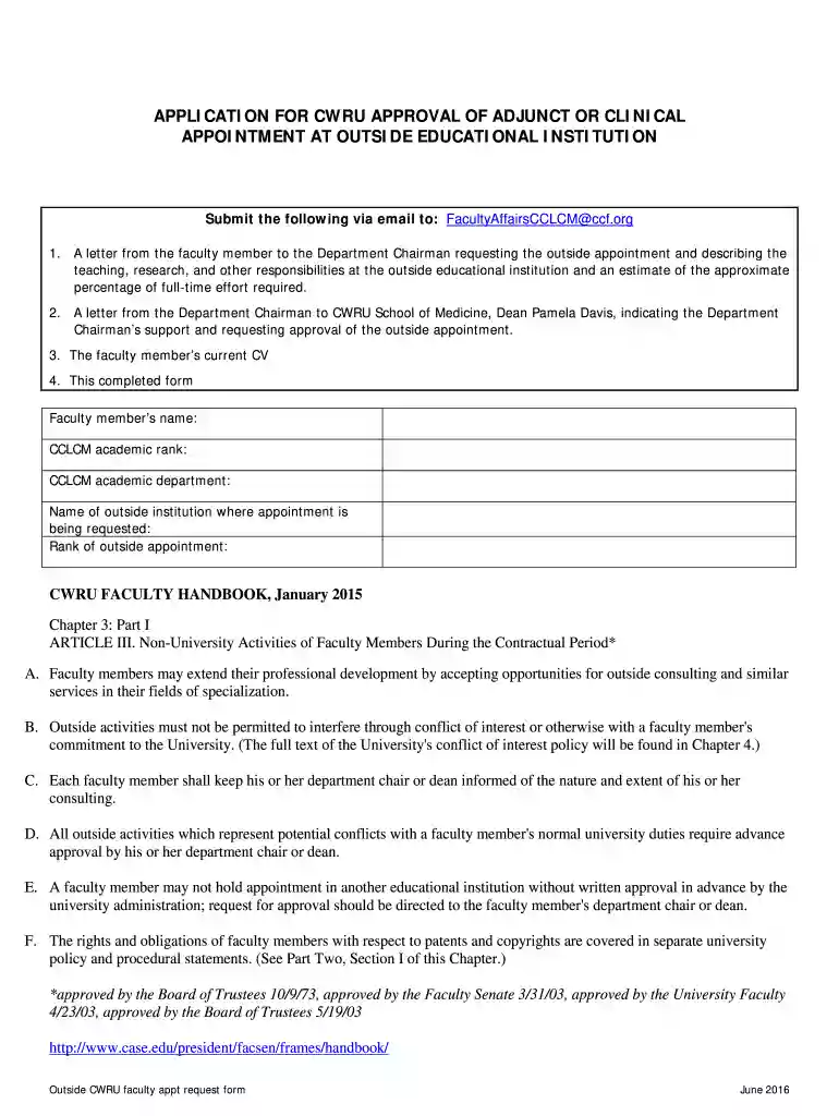Outside CWRU Faculty Appt Request Form Preview on Page 1