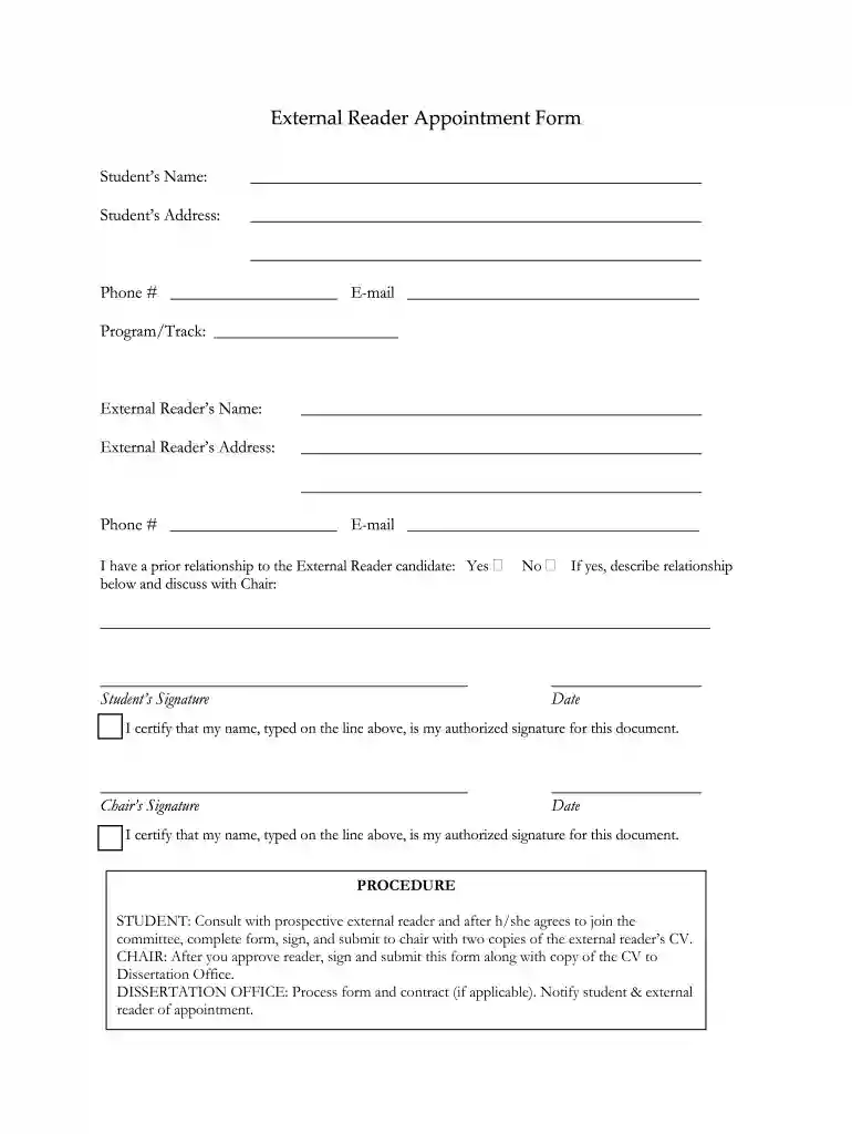 Mythological Studies Program READER Appointment Form Preview on Page 1