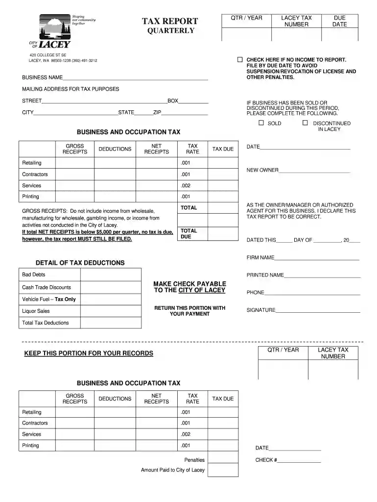 city of lacey b o tax form Preview on Page 1