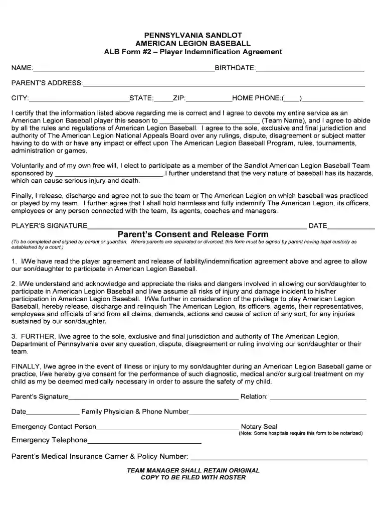 Parent's Consent and Release Form Preview on Page 1