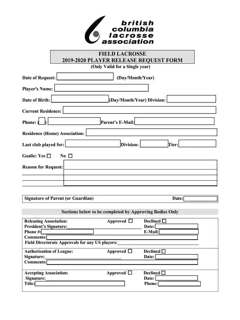Youth Field Lacrosse 2019-20 Process for Release Requests Preview on Page 1
