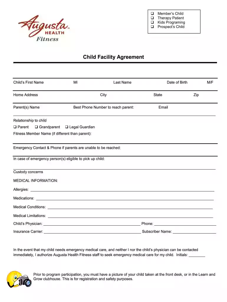 Augusta Health Fitness - Child Facility Agreement Preview on Page 1