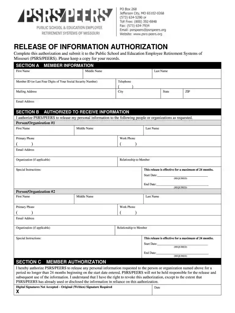 PSRS Release of Information Authorization Form Preview on Page 1