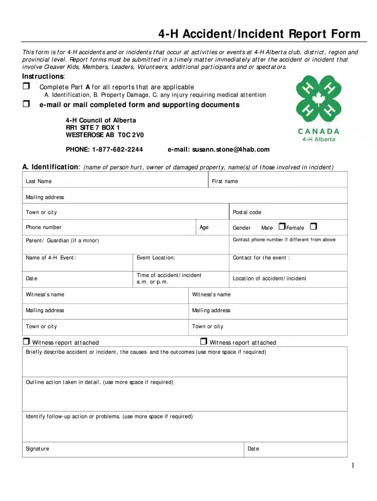 incident report template alberta Preview on Page 1