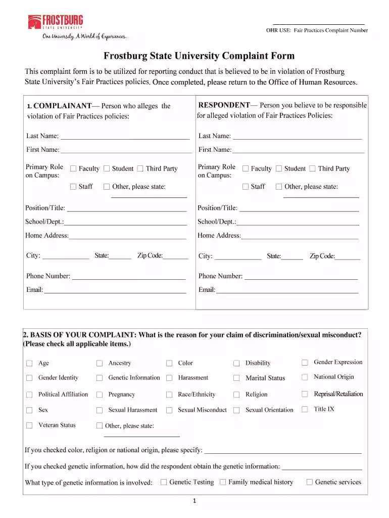 Formal Student Complaint Form - Western Michigan University Preview on Page 1
