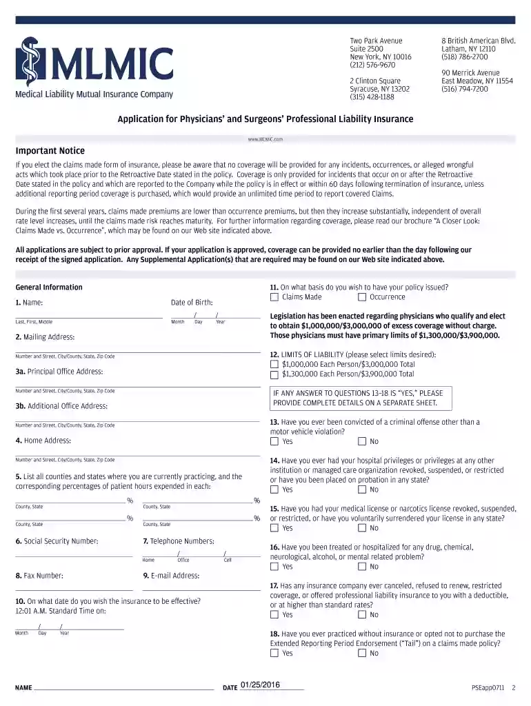 Supplement to Application for Physicians' and - MLMIC Preview on Page 1