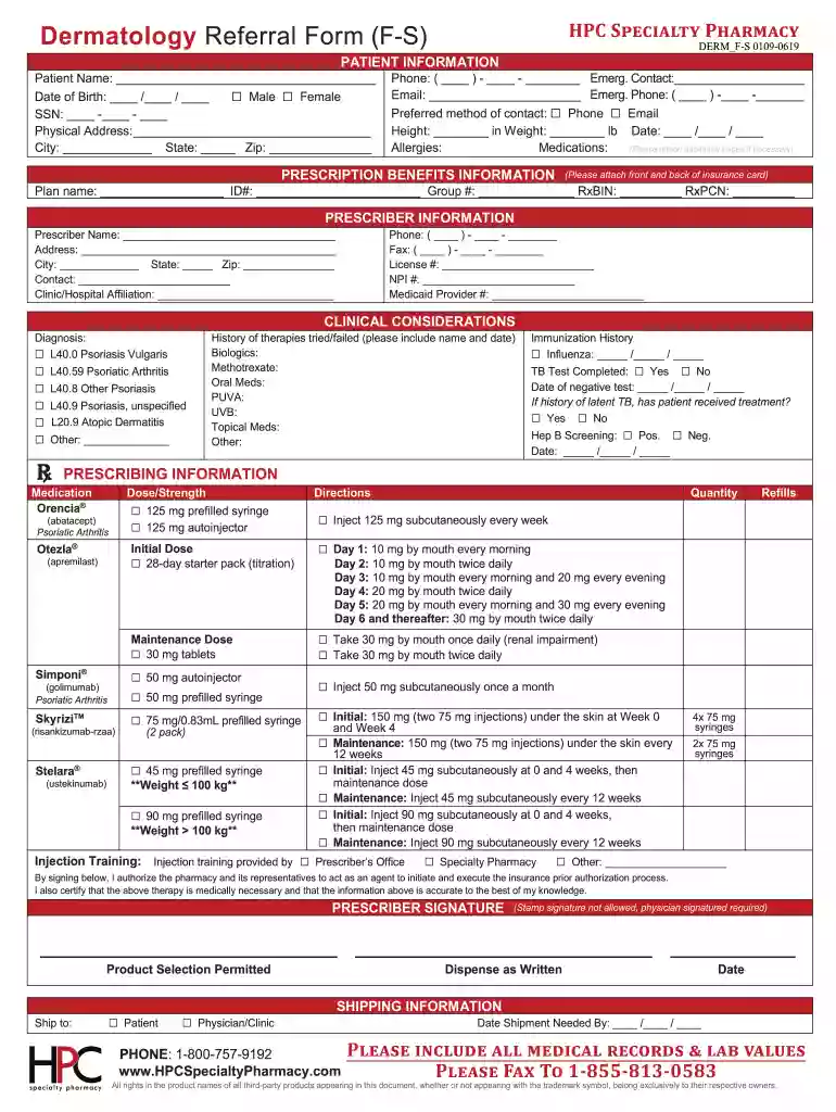Dermatology Referral Form (F-S) Preview on Page 1