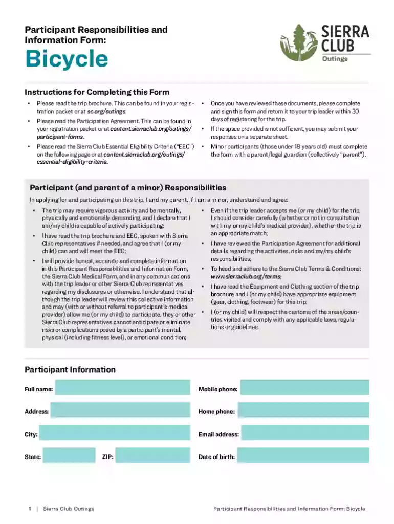 Participant Approval FormsSierra Club Outings Preview on Page 1