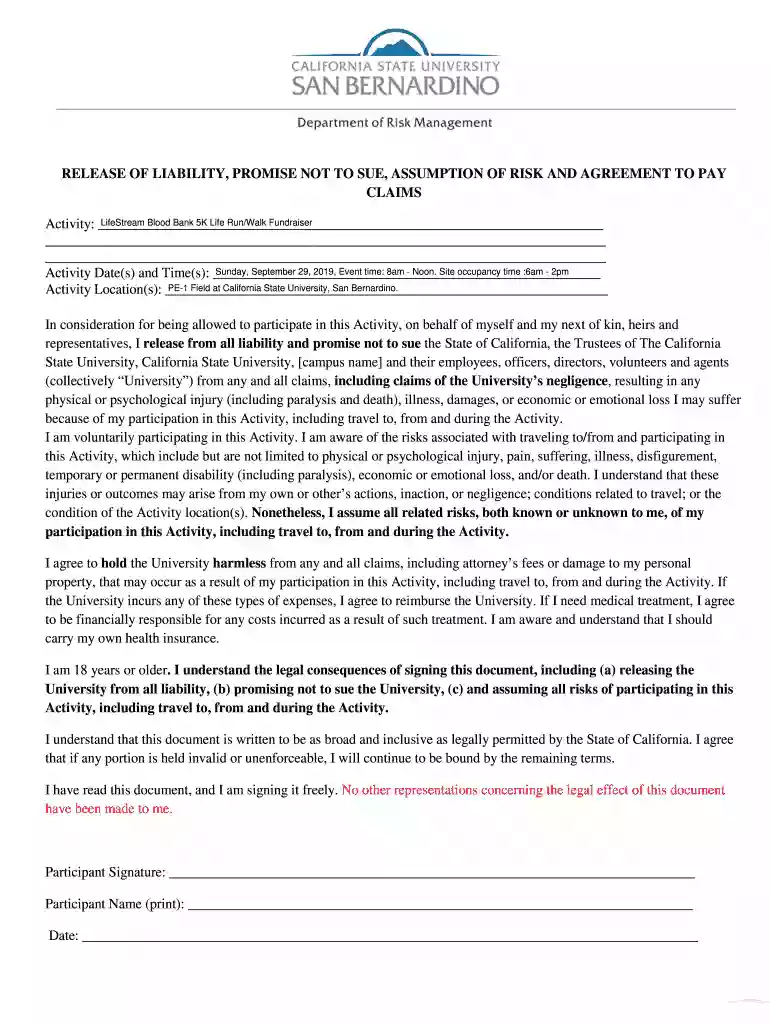 ca release liability promise agreement Preview on Page 1