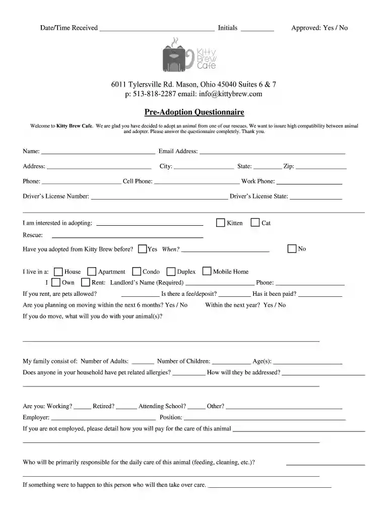pre adoption questionnaire Preview on Page 1
