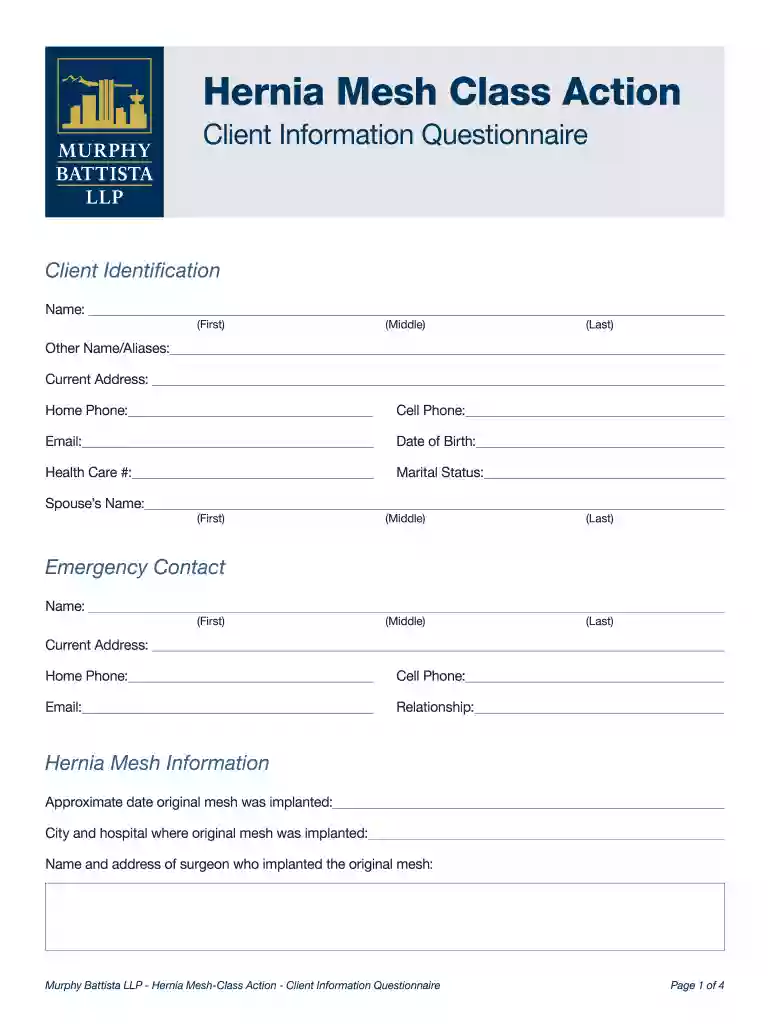 Hernia Mesh Class Action - Murphy Battista LLP Preview on Page 1