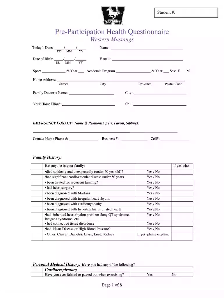 Health Questionnaire all athletes Preview on Page 1