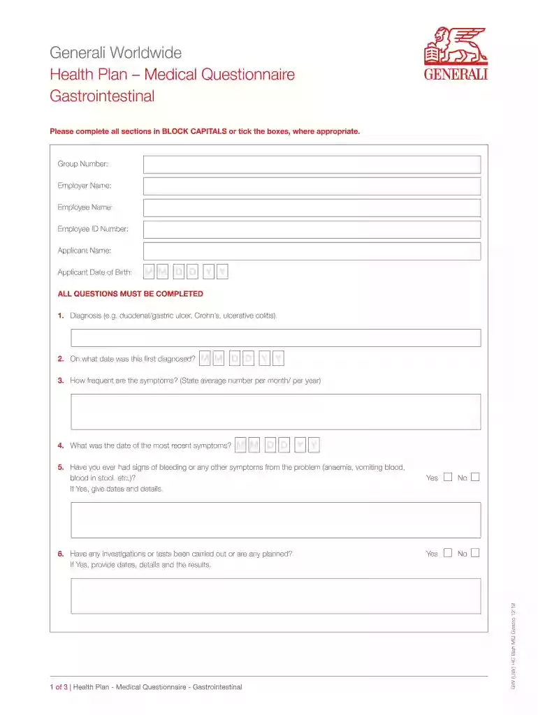 Health Insurance Application Form - Generali Healthcare Preview on Page 1