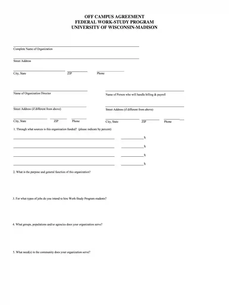 OFF CAMPUS AGREEMENT FEDERAL WORK-STUDY PROGRAM UNIVERSITY OF Preview on Page 1