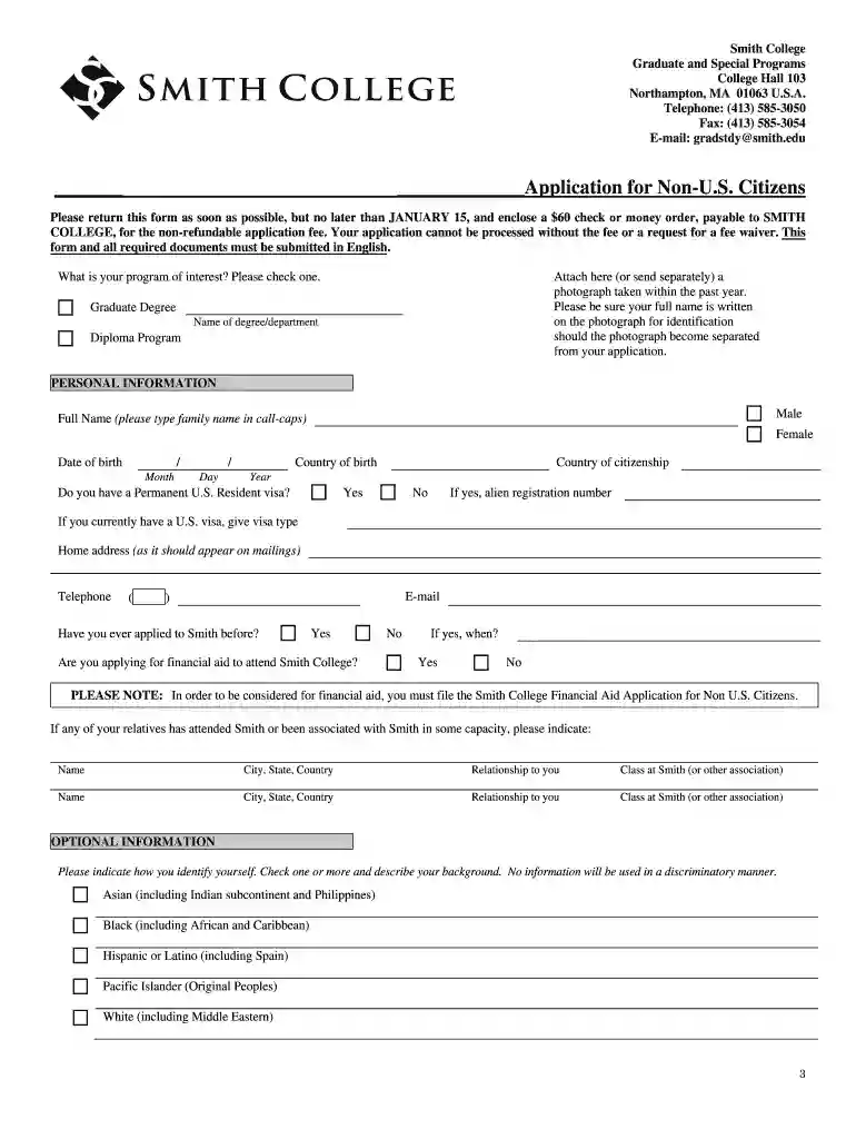 smith college application form Preview on Page 1