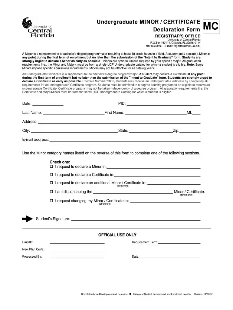 Minor&Certificate Change Form 11-07-07 doc Preview on Page 1