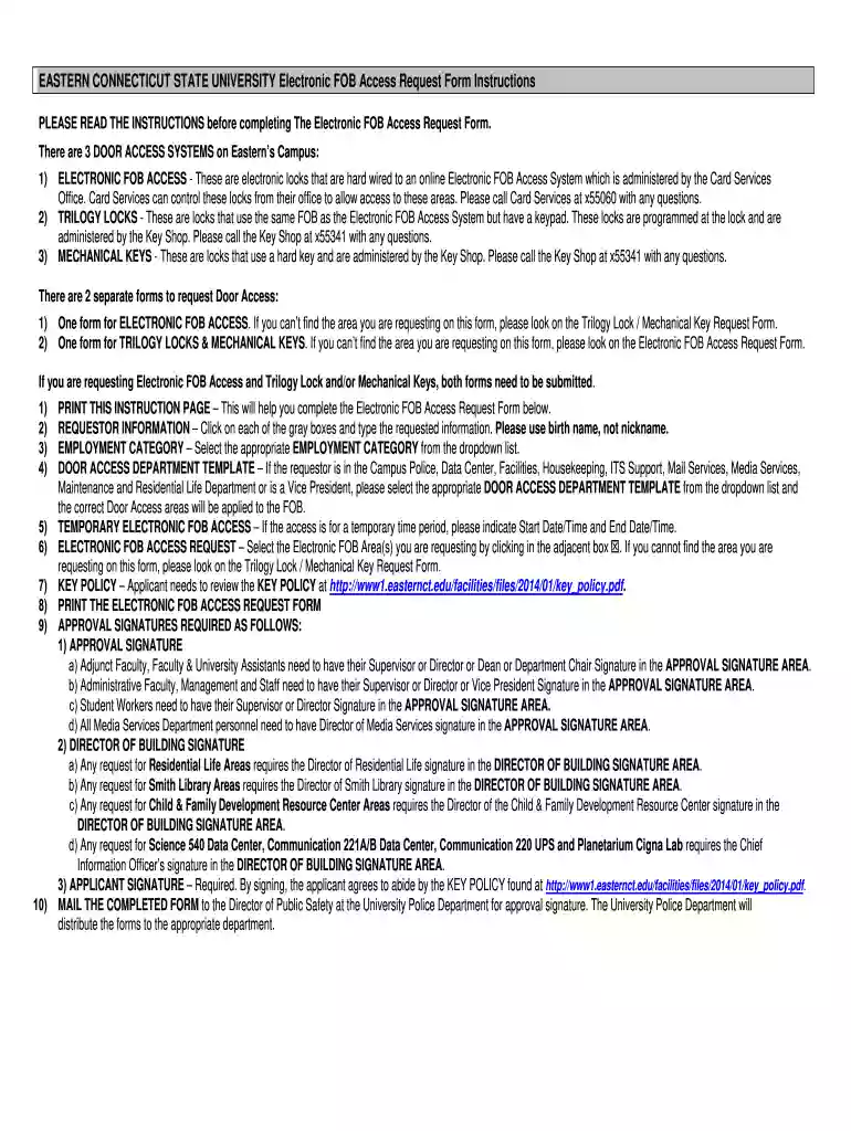Key Request Form - Eastern Connecticut State Preview on Page 1