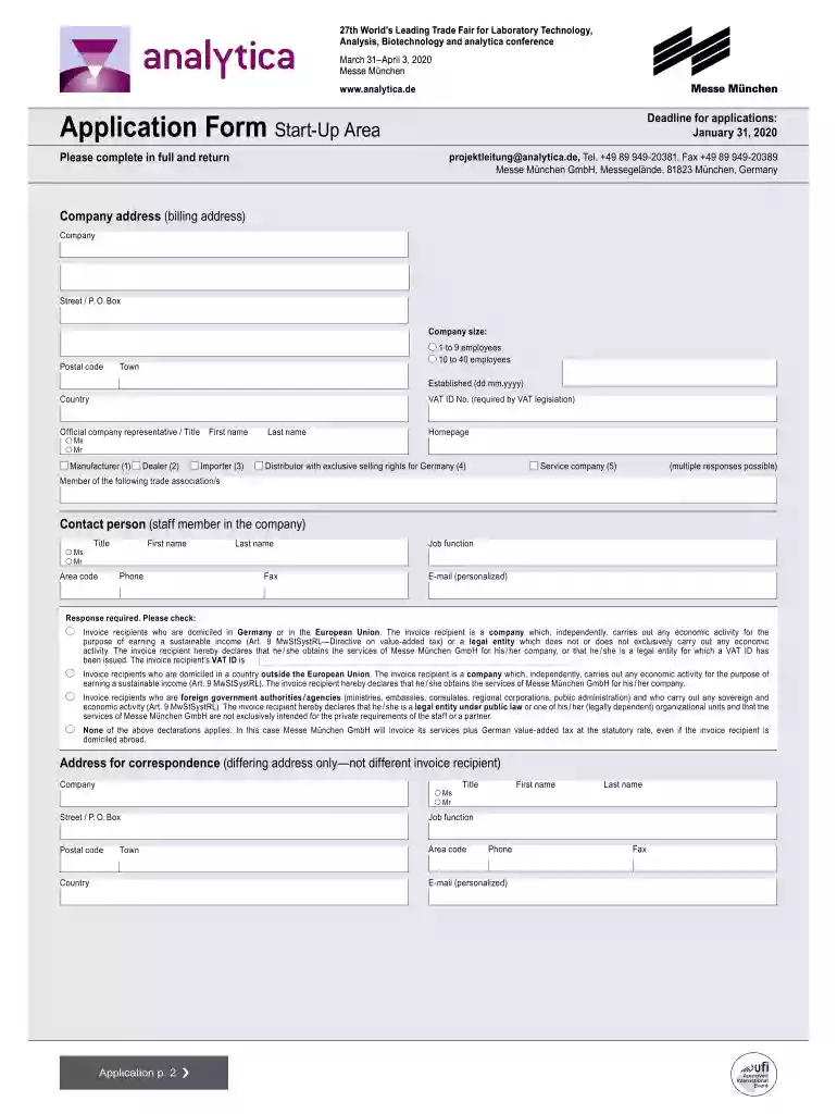 Application Form Start-Up Area - Messe Mnchen Preview on Page 1