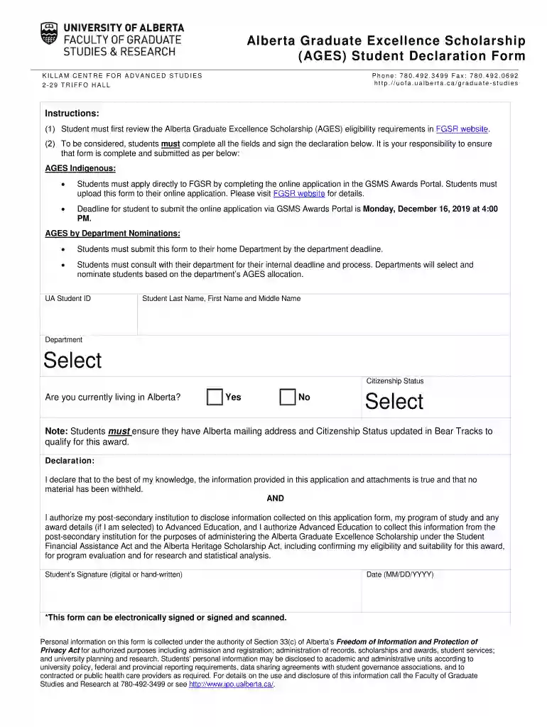 ualberta declaration form Preview on Page 1