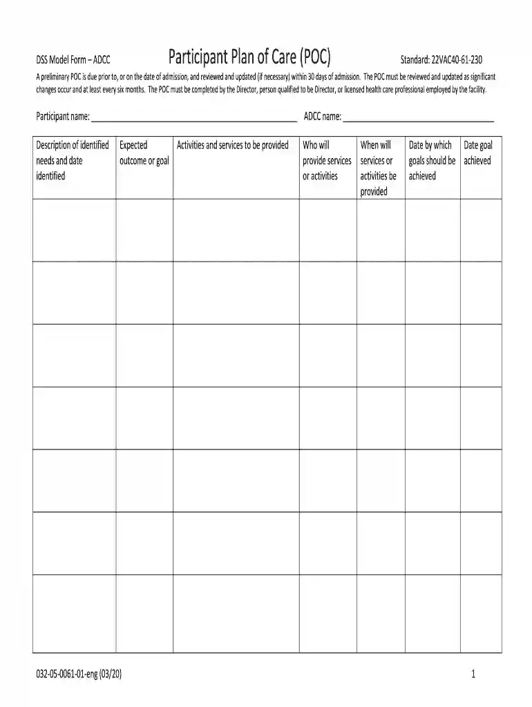 Participant Plan of Care (POC) Preview on Page 1