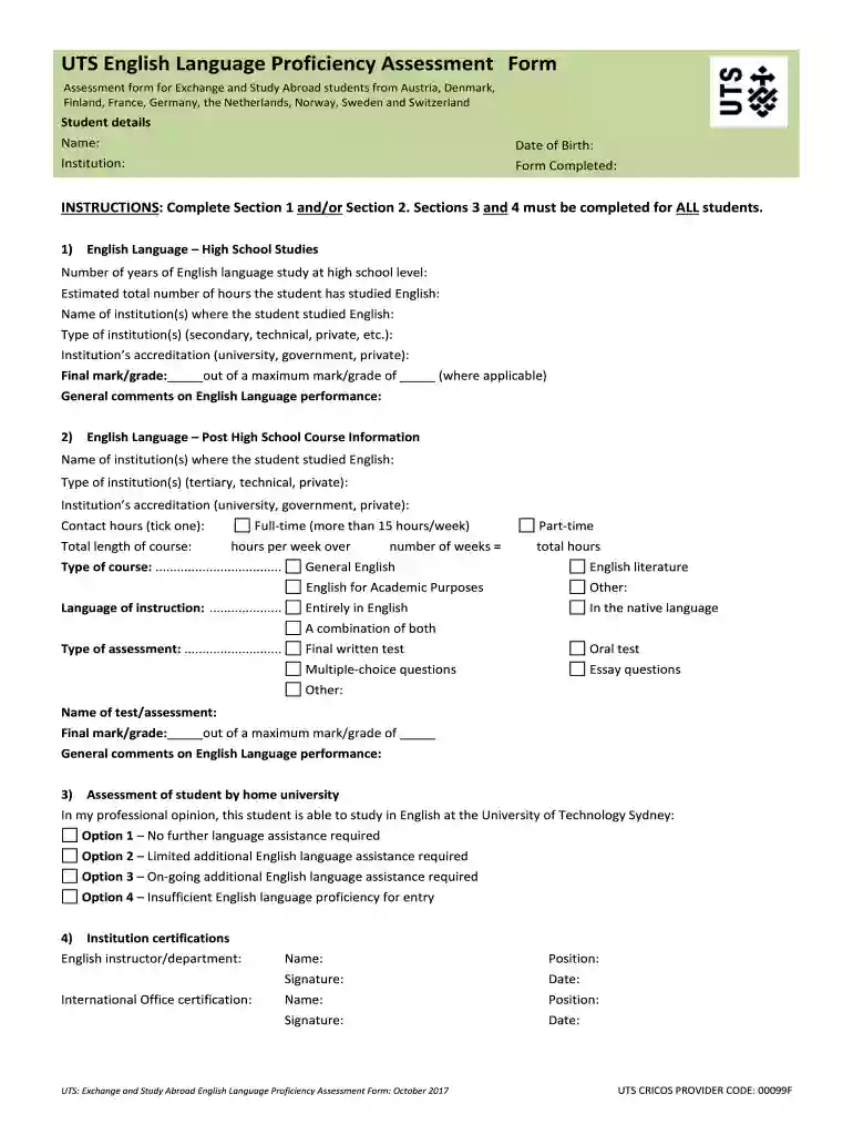 uts language assessment Preview on Page 1