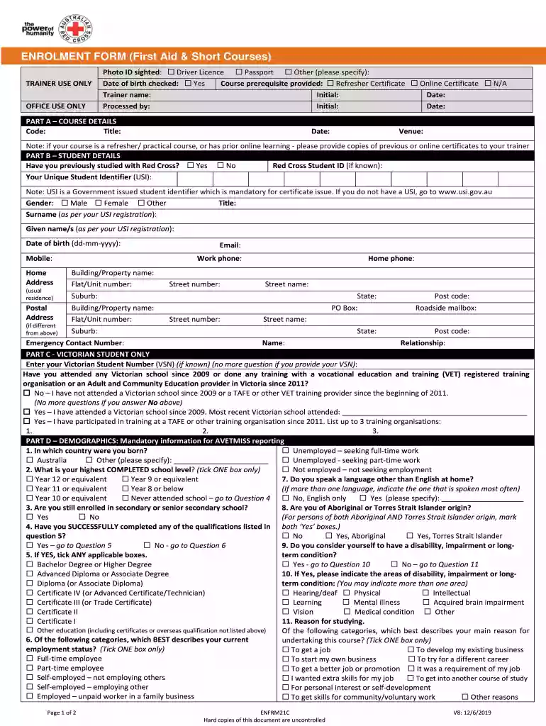 ENROLMENT FORM (First Aid & Short Courses) Preview on Page 1