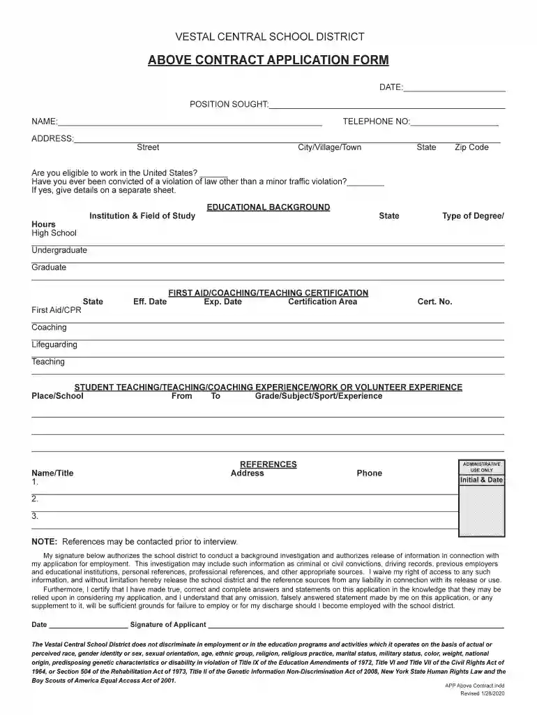 Above-Contract Application Vestal Central School District Above-Contract Application Preview on Page 1