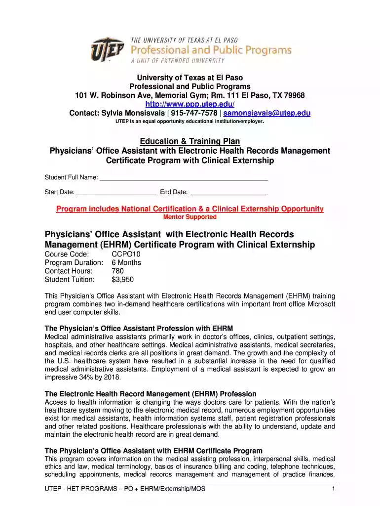University of Texas at El Paso Continuing Education for Preview on Page 1