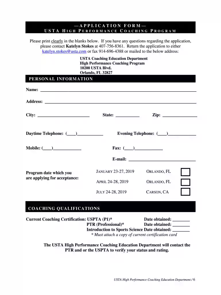 2019 usta development high performance candidates application free Preview on Page 1