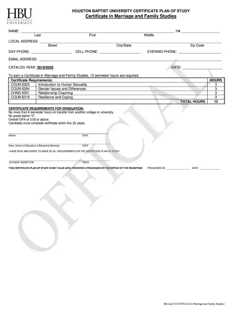 Graduate Online Application - Houston Baptist University Preview on Page 1