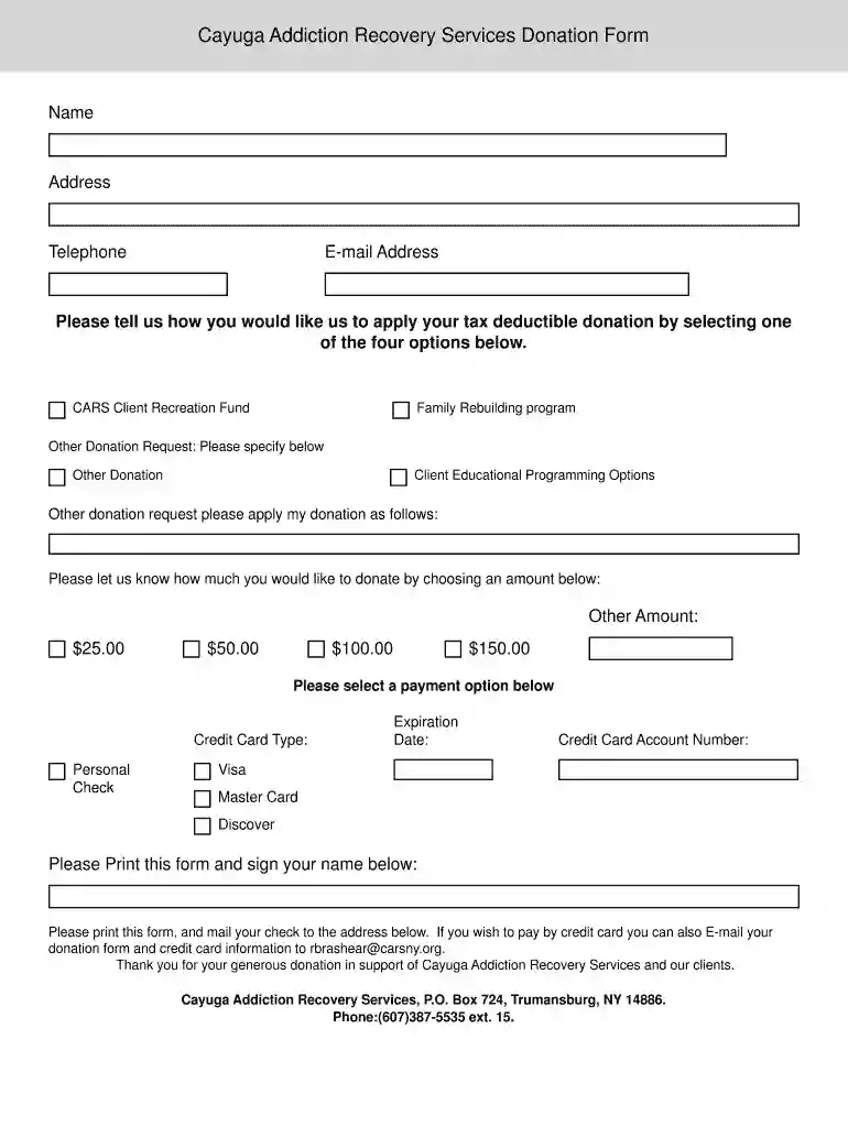 Forms & Applications - Cayuga Addiction Recovery Services Preview on Page 1