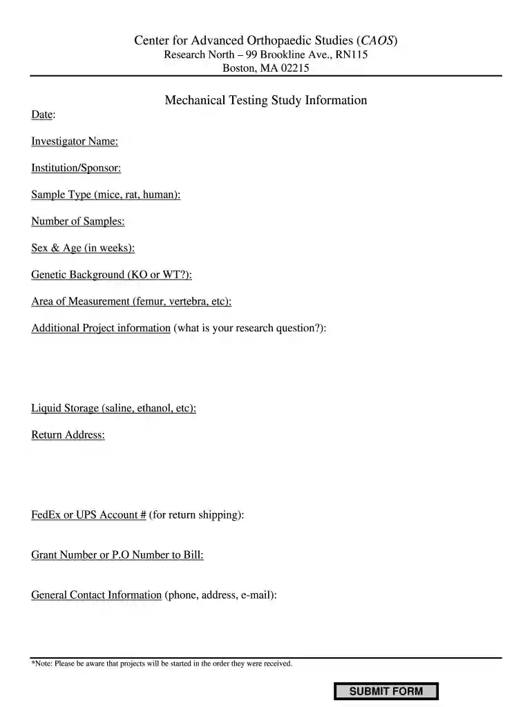 CAOSMechanicalTestingRequisition Form doc Preview on Page 1