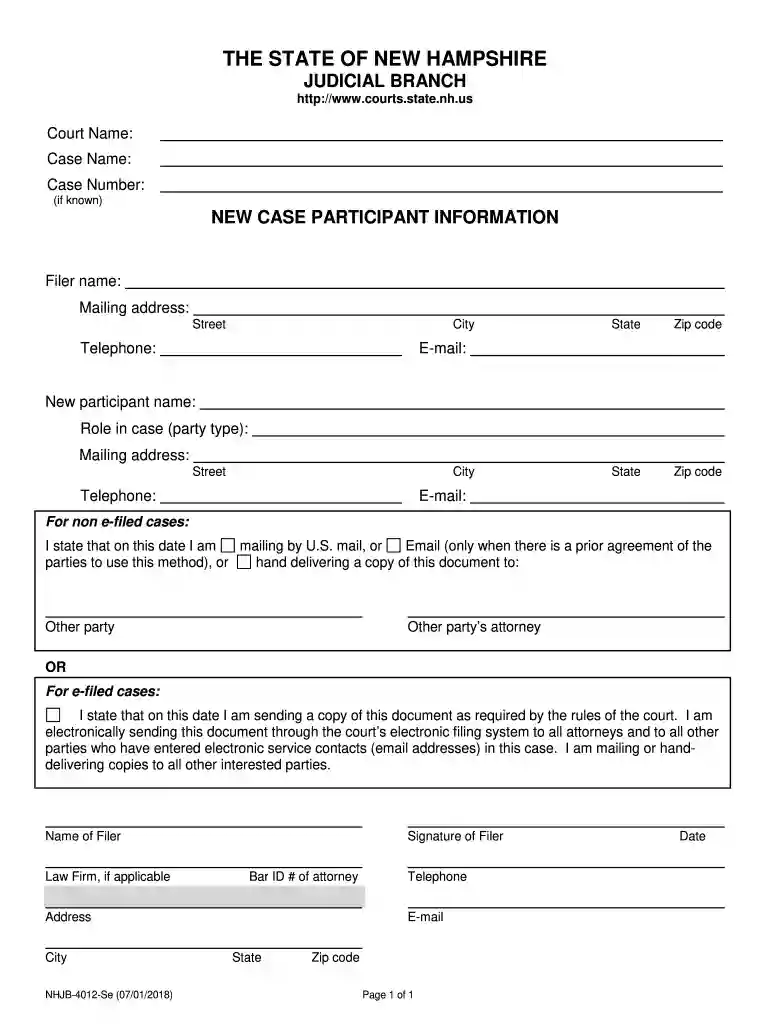 New Case Participant Information Preview on Page 1
