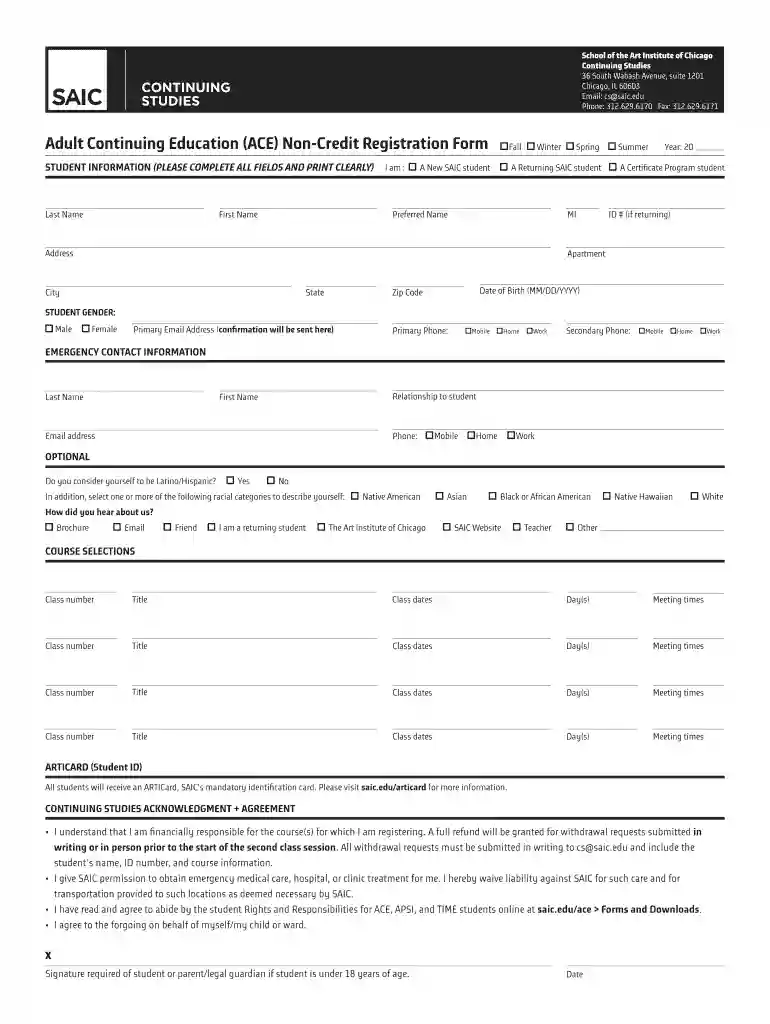 ACE: Forms and DownloadsSchool of the Art Institute of Preview on Page 1