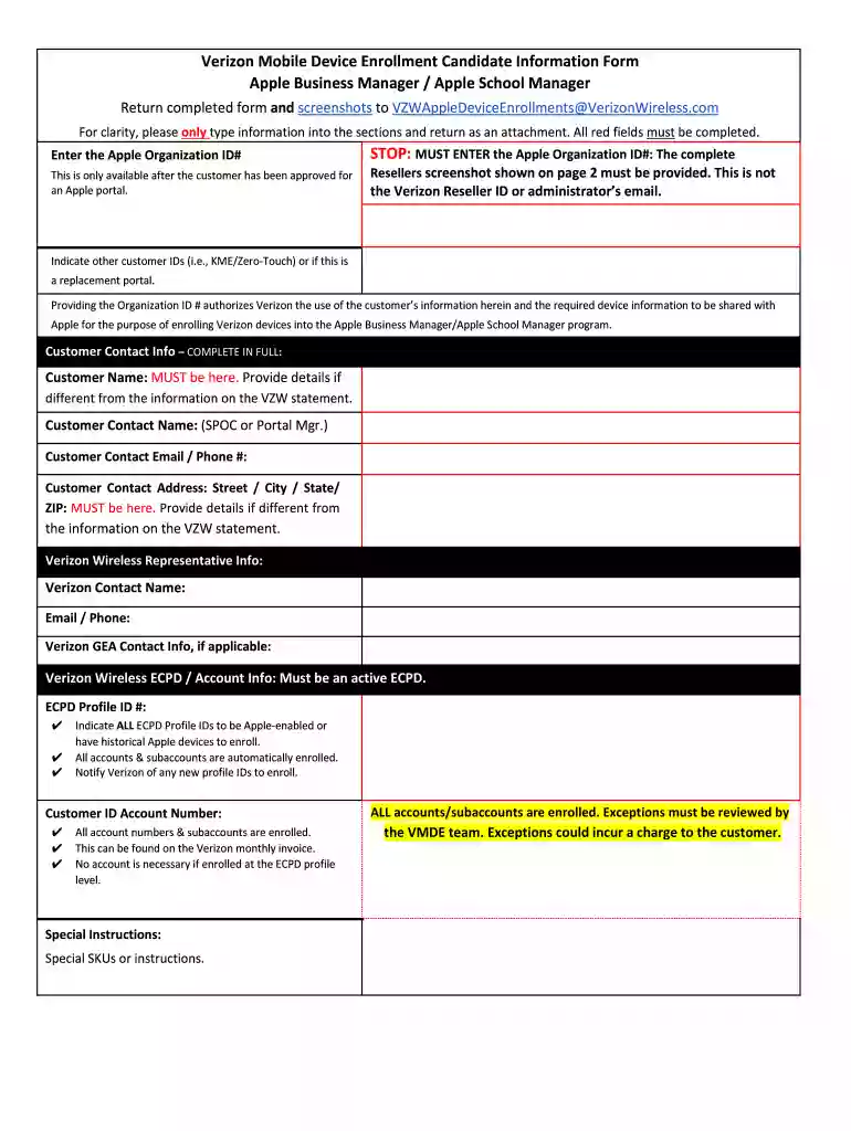 verizon mobile device enrollment instructions Preview on Page 1