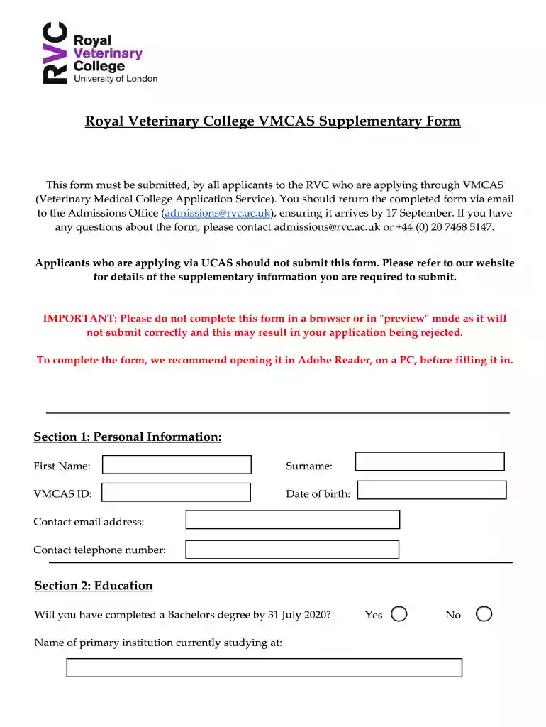rvc supplementary form Preview on Page 1