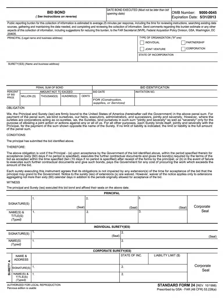 standard form 24 bid bond Preview on Page 1