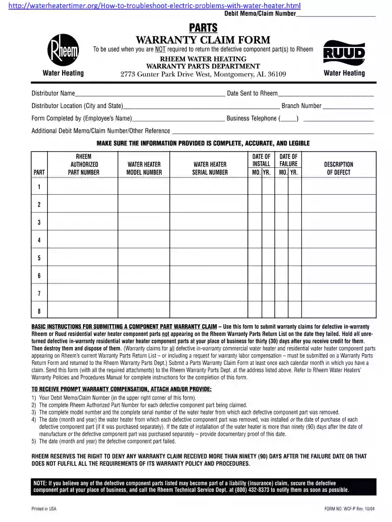rheem warranty lookup Preview on Page 1