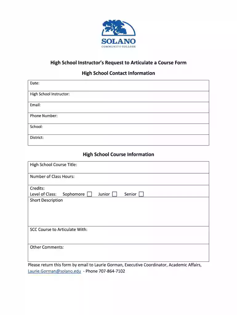 High School Instructors Request to Articulate a Course Preview on Page 1