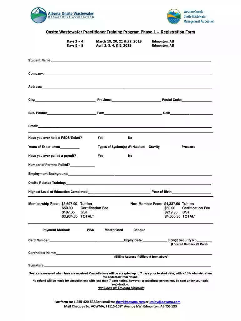 download a registration form - Alberta Onsite Wastewater Preview on Page 1